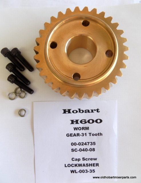 Hobart 00-024735 Bronze Worm Gear New (31T, H600, 60 Hz.; L800, 50 Hz.) With Cap Screws & Washers  #