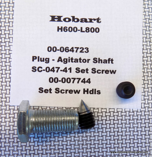 Hobart H600-L800 Mixer Agitator Shaft 00-064723 Plug SC-047-41 Set Screw- 00-007744 Cone Pt. Set Scr