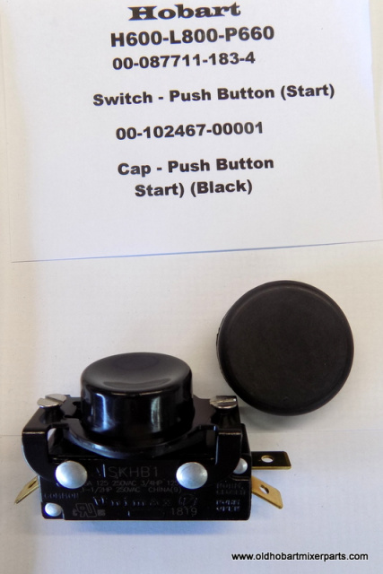 Hobart H600-L800 Push Button Start Switch 00-087711-183-4 Black Push Button Cap 00-102467-00001