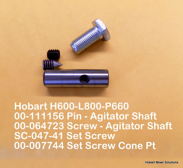 Hobart H600-L800 Mixer Agitator Shaft 00-064723 Plug SC-047-41 Set Screw- 00-007744 Cone Pt. Set Scr