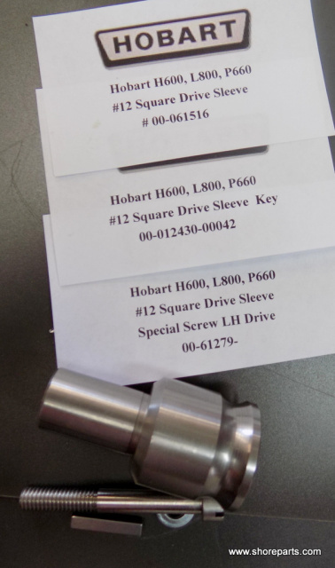 Hobart H600, P660, L800 Mixer Square Drive Sleeve 00-061516, Key 00-012430-00042, Special Screw 00-6
